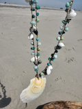 2-tarnd crocheted necklace (24" long) shells and amazonite beads with chrysoprase