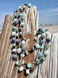 Peacock & White Pearls with Blue Gems Necklace