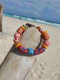 red blue, yellow and orange African glass beaded bracelet on hemp