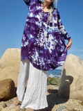 fun shape, one size, round neck with 3 small buttons on front, pockets, 3/4 sleeves and a really delicious cotton bubble gauze fabric!