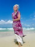 pink grey ice dye midi dress in pure linen