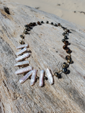 stick pearls beads with hematite, crocheted necklace