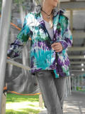 This man's denim jacket, size Large is modeled by me, a size  small, so it's very oversized on me. I have a pair of grey jeans and a white tee on to complete the outfit.