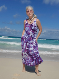 purple tie dye linen dress cut on the bias