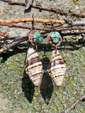 Dangle Earrings with Miter Shells and African Turquoise
