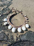 7 LARGE Moon shell with Puka shell beads, a crocheted adjustable choker
