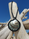 the shell itself is a smoky grey-black color. This photo: I used a black cord for the crochet