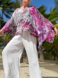 Ice Dye Poncho, One Size Pink Linen Top