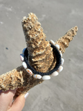 cotton waxed cord, black, 1mm thick, crocheted, embellished with shells