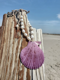 large purple shell pendant with big white pearls adjustable necklace