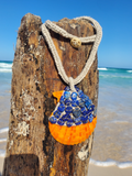 lapis lazuli beaded right orange shell pendant on an linen rope