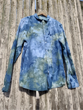 50/50 linen cotton dress shirt in blue green ice dye