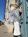oversized pure linen shirt in ice dye