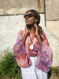 long sleeve linen shrug in pastel ice dye