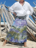 simple rayon jersey maxi skirt with a fold-over waistband, hand-dyed in blue-green colors