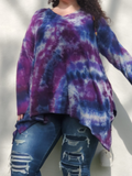 A close up - my pretty model Katie looks very cozy in this hand dyed fuzzy sweater tunic