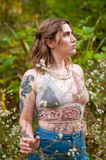 a Collab photo with a friend; the model is wearing my necklace with a pretty crocheted top