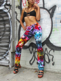 cotton lycra yoga pants with a flare bottom and a fold over waistband
