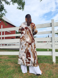a back view of the duster cardigan; the earthy hand dyed colors are very soothing. Brown, khaki, grey