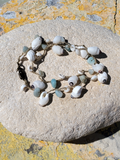 small white shells, puka shells, amazonite beads, crocheted jewelry