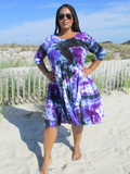 My curvy friend showing off this dress in another tie-dye color combination (since I'm a stick...)