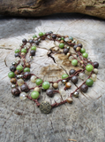 earthy green and browns crocheted gemstone beads necklace
