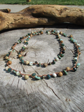 earthy green-beige gems long necklace