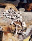 just a decorative photo of the necklace displayed on a tree trunk slice, showing the details of the design