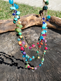 colorful beaded crocheted layering necklace in rainbow colors