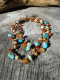 turquoise and orange gems mixed with beige beads crocheted 36" long necklace