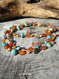 sea sediment, carnelian and picture jasper gemstones crocheted necklace