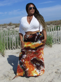 bright earthy tie dye maxi skirt with a fold over waistband