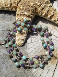 African turquoise, amethyst, aventurine and hematite beads crocheted on nylon thread