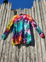 cabled cotton sweater in rainbow tie dye
