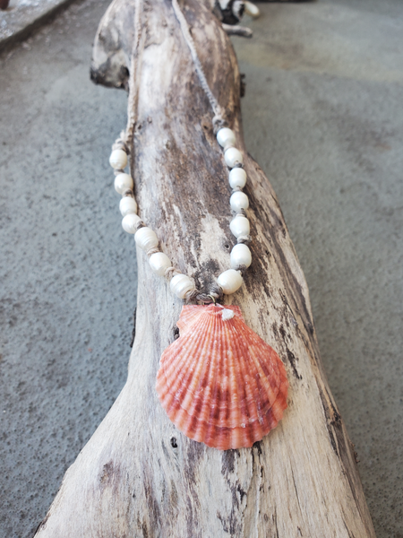 Shell Pendant with Pearls Necklace, Adjustable