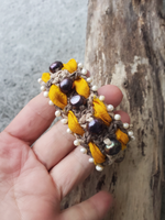 Peacock Pearls & Yellow Sari Silk Bracelet