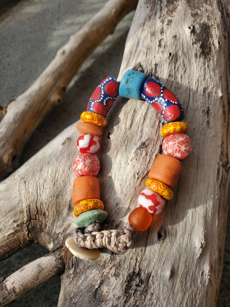 Colorful Bracelet, African Glass Beads on Hemp
