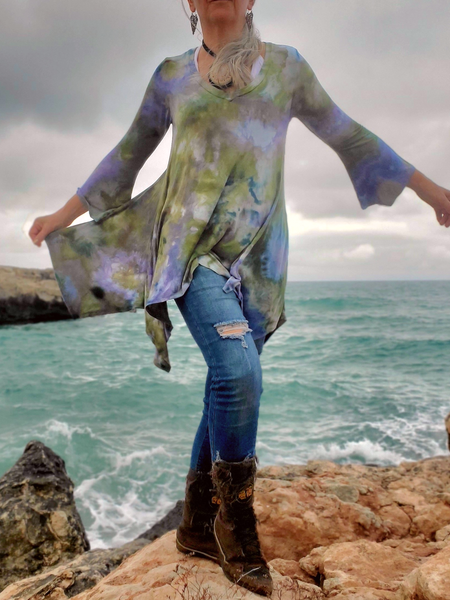 MONET Ice Dye Tunic with bell Sleeves and Pockets