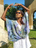 twist front loose fit gauzy linen top in ice dye MONET - blue-green colors