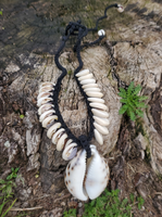 crocheted  black hemp choker with cowrie shells