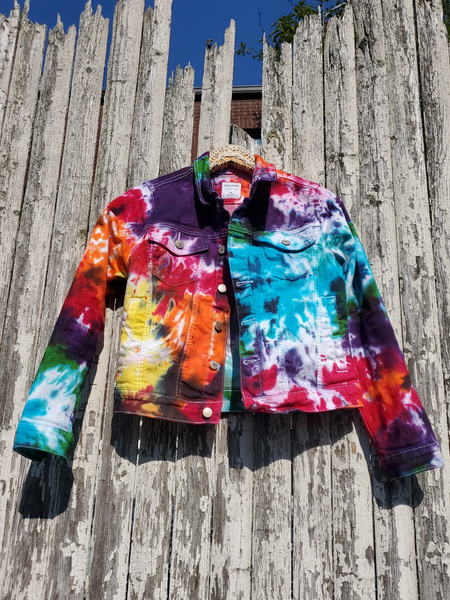 RAINBOW GALAXY Tie Dye Crop Denim Jacket