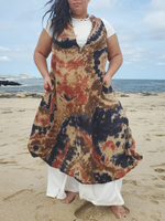 a size 3xl model wearing the very same  dress backwards