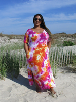 bright sunset colored tie dye long dress with pockets