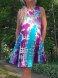 AQUA-PURPLE Tie Dye Swing Dress