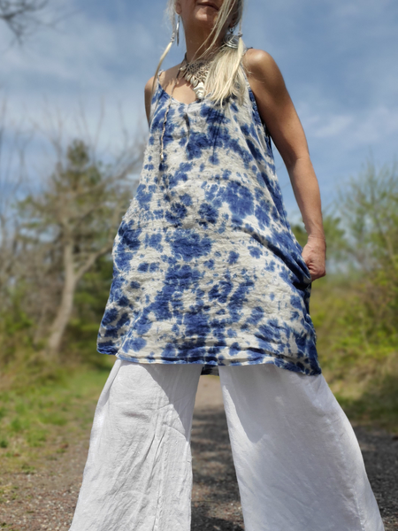 Simple Mini Dress or Tunic in Tie Dyed Linen