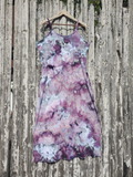 cotton rib spaghetti strap dress with side slits, ice dyed dusty purple-grey colors, S-XL