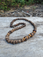 RUSTIC Wooden, Coconut & Tibetan DZI Beads Necklace