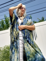 a close-up of the fringes, blue-green ice dye