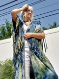 a close-up of the fringes, blue-green ice dye