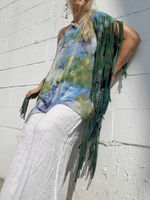 Ice Dye Green Blue Poncho Top with Extra Long Fringes